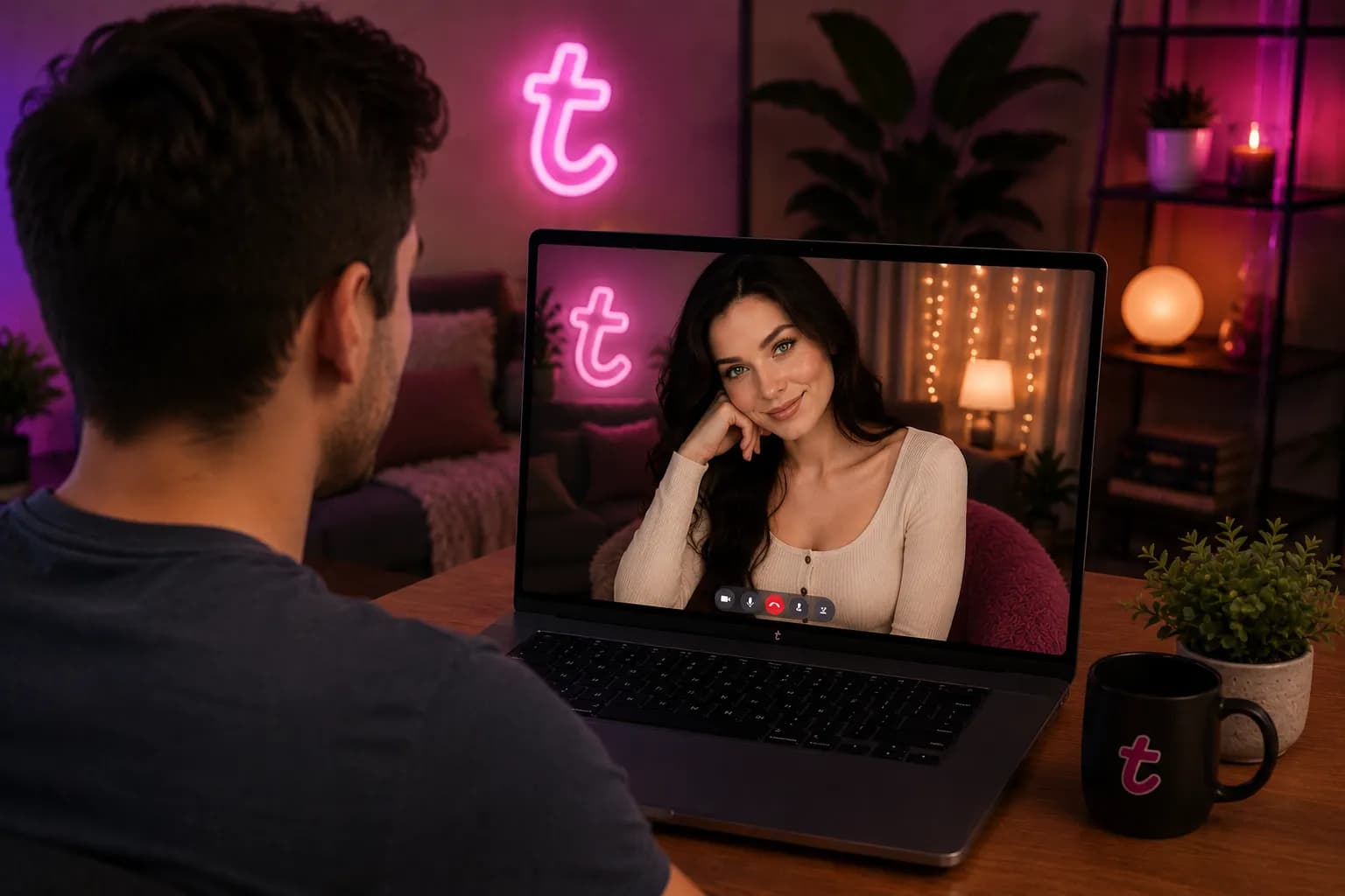 Man video chatting with a woman using Tango