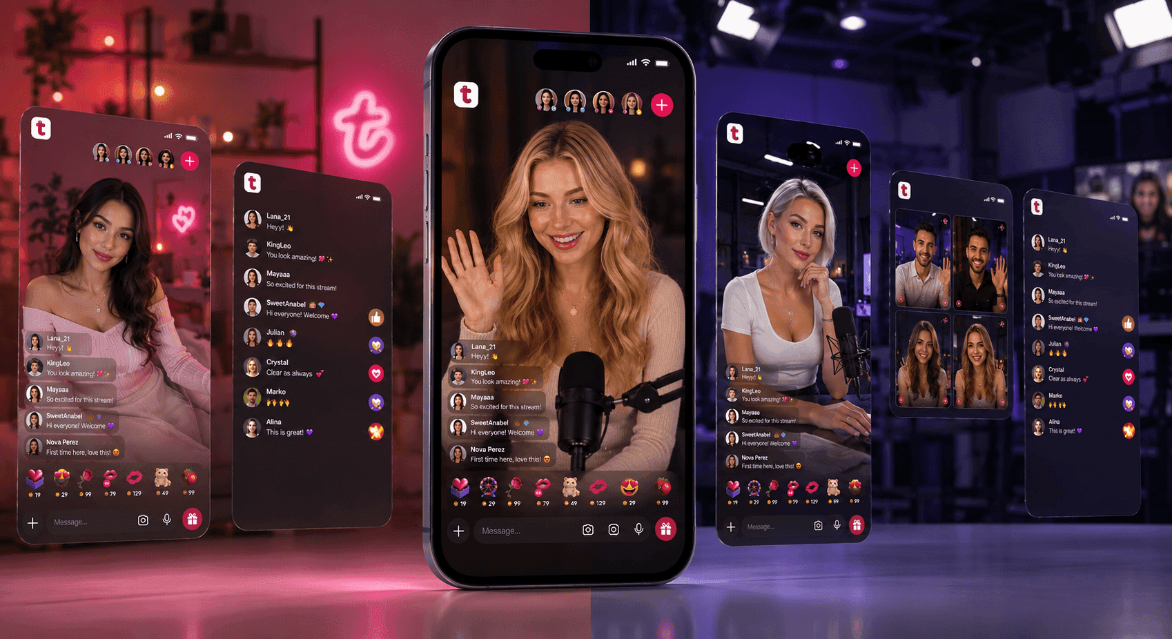 Tango Live app streaming interface with live chat and gifts