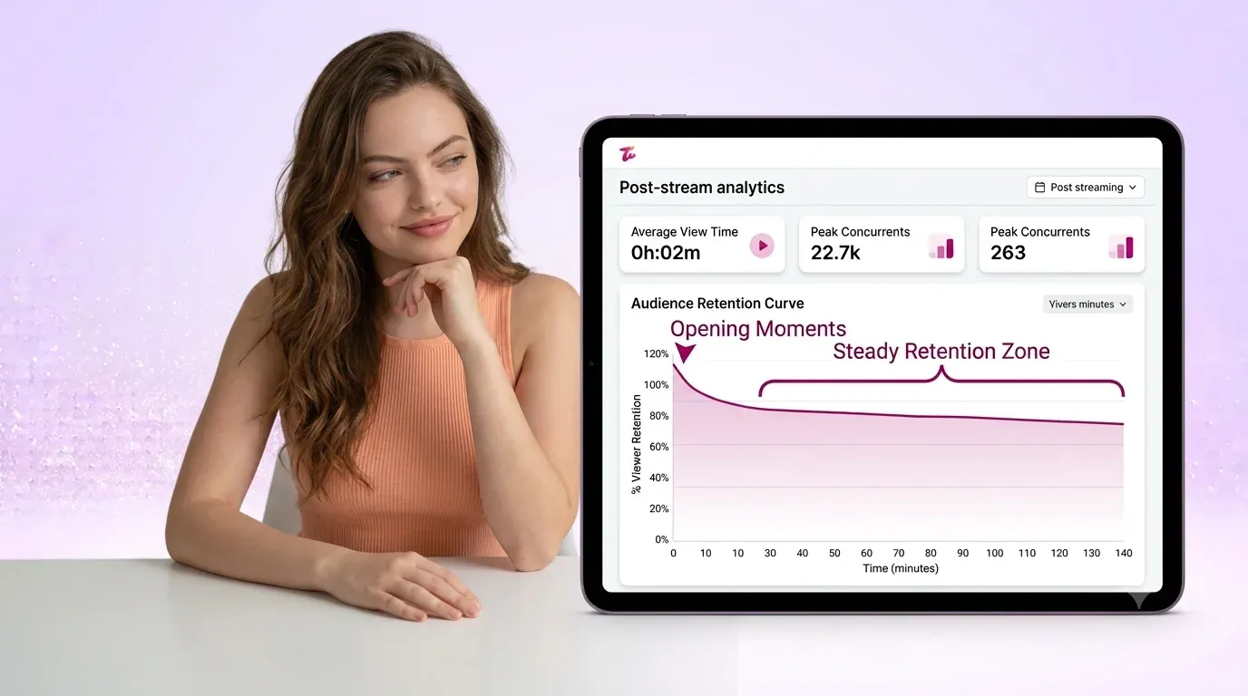 Creator reviewing an audience retention graph on a tablet