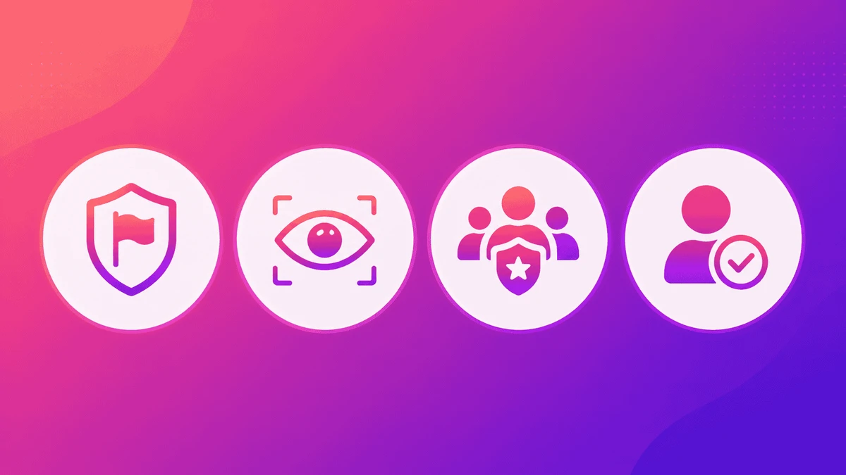 Checklist icons for evaluating moderation on video chat apps