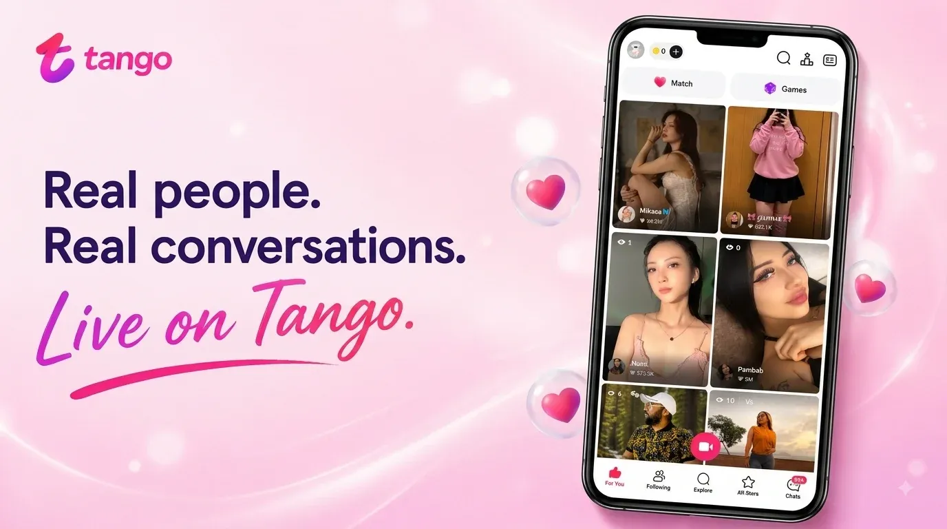 Tango app screen showing live video chat matches