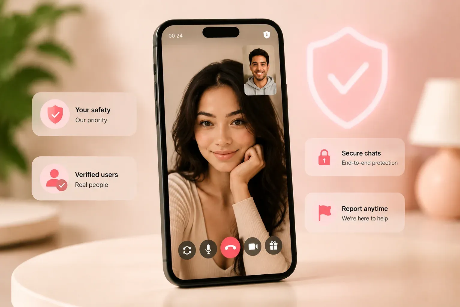 Secure video chat with safety features