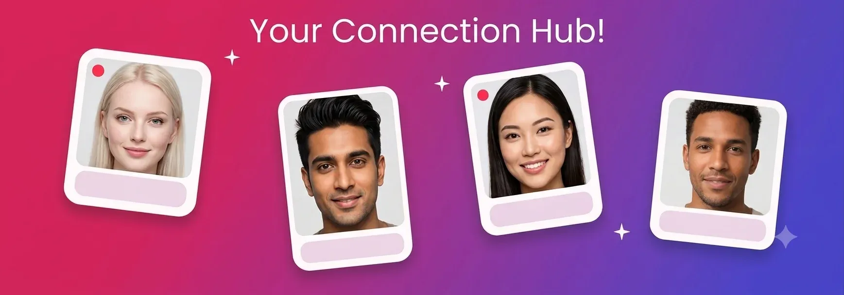 Illustrated live video chat profile cards with smiling people