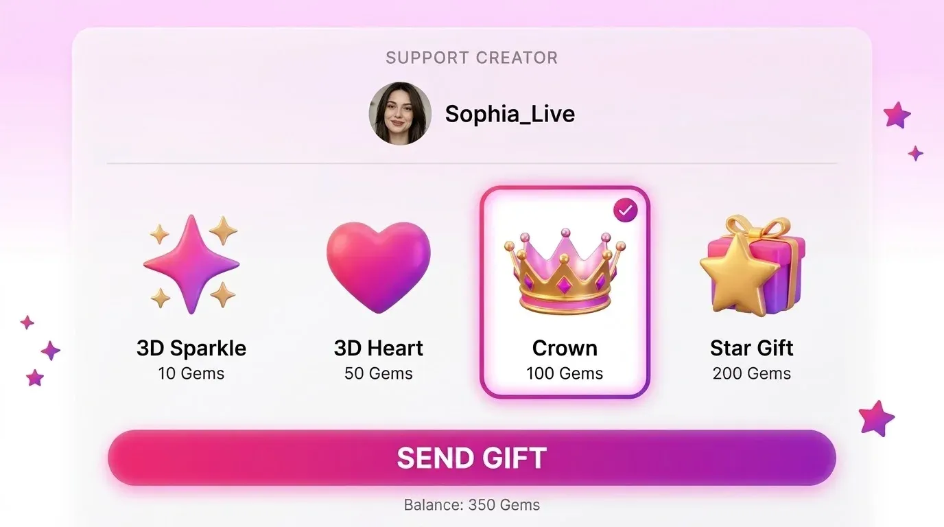 Choosing a virtual gift to send a creator