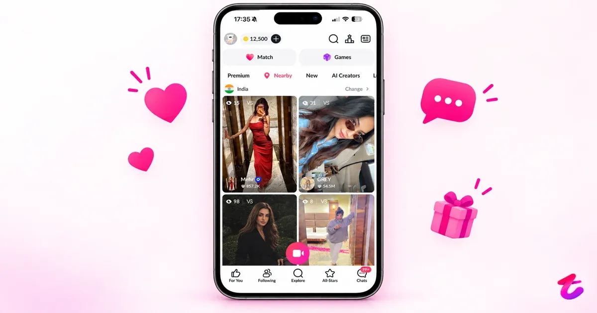 Tango Live feed showing streams from India